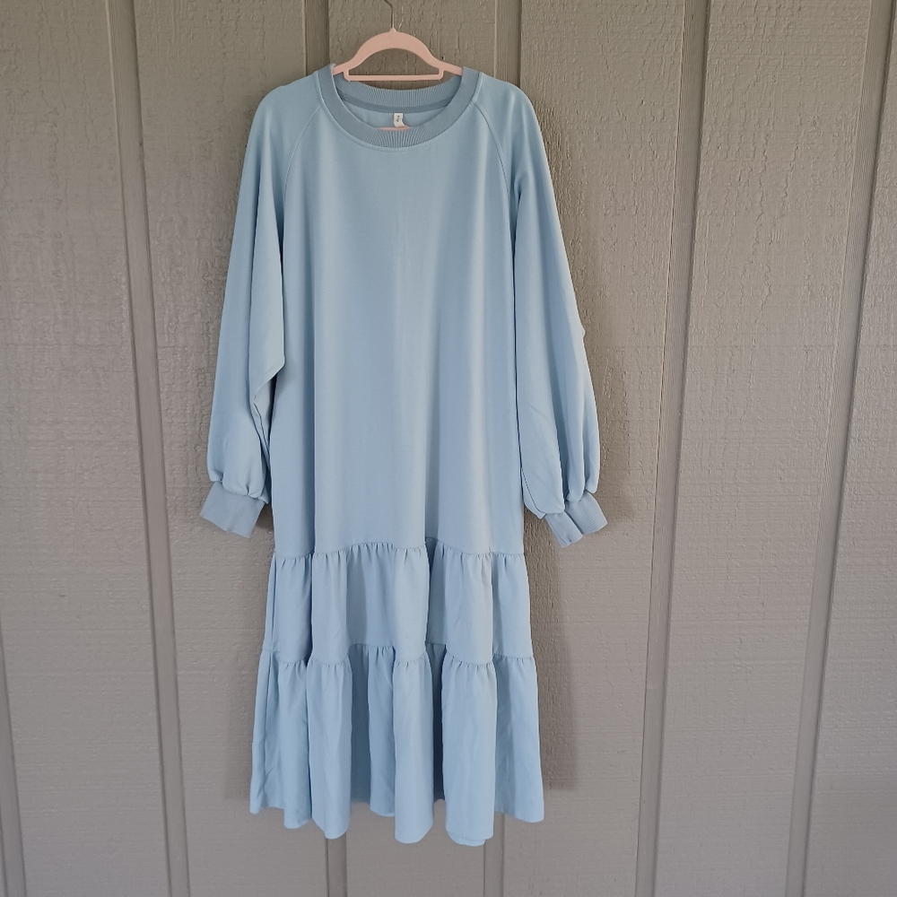 Nap Loungewear Crew Neck Tiered Dress Size L Cotton Blend Pockets Long Sleeve